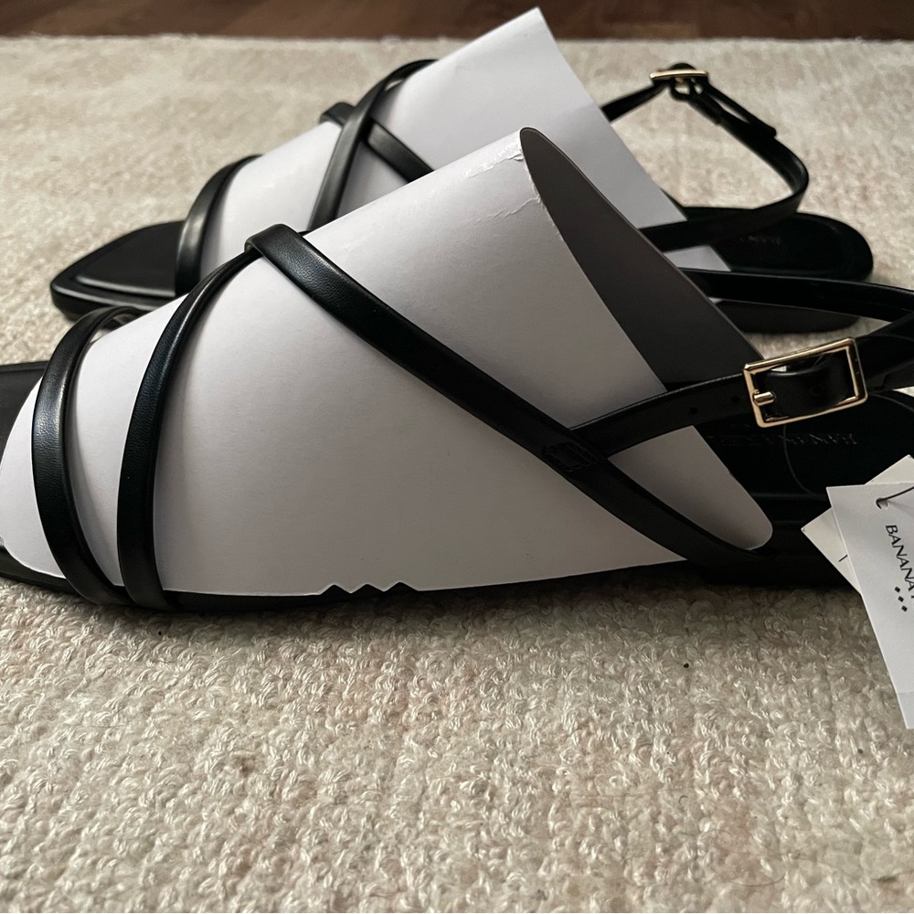 Vegan Leather Black Strappy Sandals